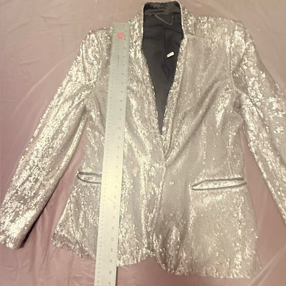 All Saints Leigh Metallic Silver Sequin Blazer Size 6/Small MSRP $498 - Picture 10 of 10